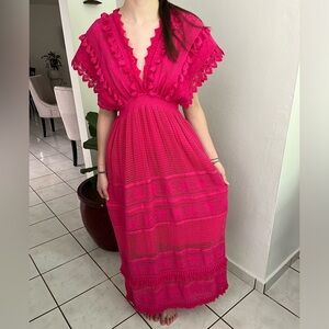 Place Nationale Lace Crochet Maxi Dress Pink, Backless, Sz 2 (6 US), NWT $391